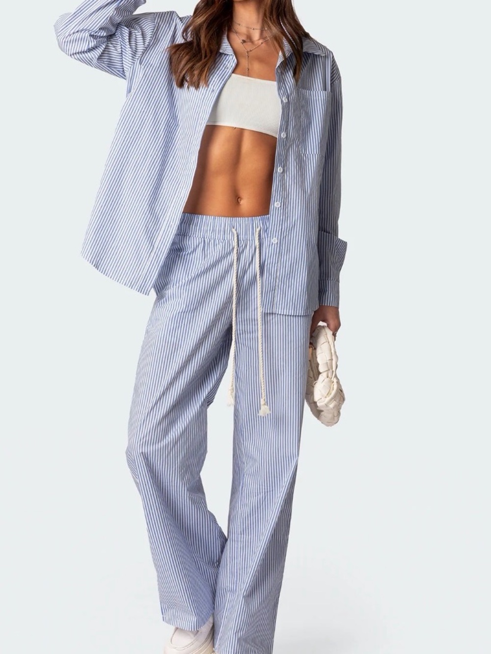 Edikted Light Blue Stripe Relaxed Drawstring Trousers